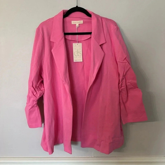 Dear Scarlett Women’s Pink 3/4 Ruched Sleeve Blazer Jacket w Pockets Size 1X NWT - Picture 2 of 8